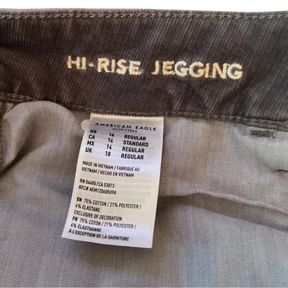 American Eagle Gray Super Stretch Corduroy High Rise Jegging Pants, size 14 - Picture 3 of 10